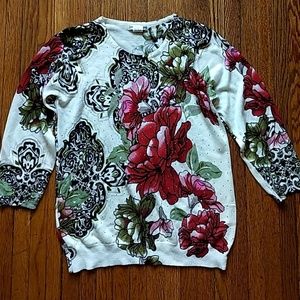 Floral Lightweight 3/4-Sleeve Sweater